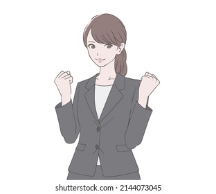 A woman in a suit doing a guts pose