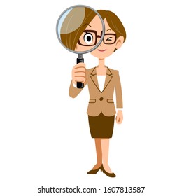 A woman in a suit explains with a pointing stick