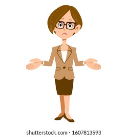 A woman in a suit explains with a pointing stick