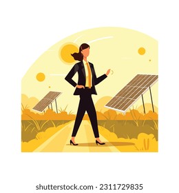 Woman in a suit in front of solar panels vector isolated