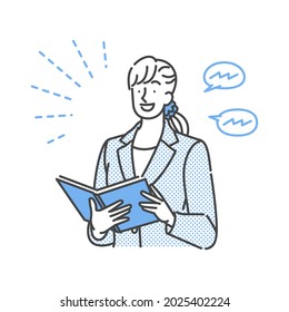 Woman in suit giving a presentation