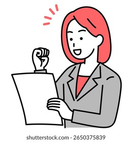 Woman in a suit is happy to see documents