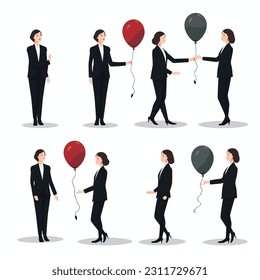 Woman in a suit holding balloon set vector isolated