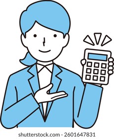 Woman in suit holding a calculator