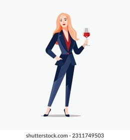 Woman in a suit holding glass of vine vector isolated