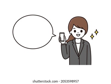 A Woman In A Suit Holding A Smartphone With A Smile, A Business Woman Balloon Illustration