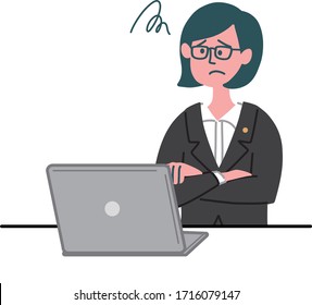 woman suit laptop confused worried