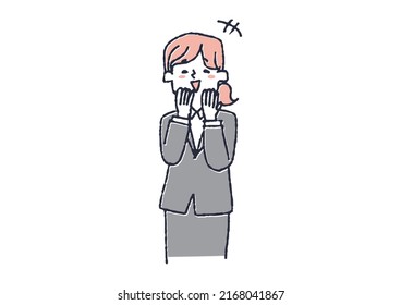 A woman in a suit laughing happily, a comical handwritten person, a vector, a line drawing and a color