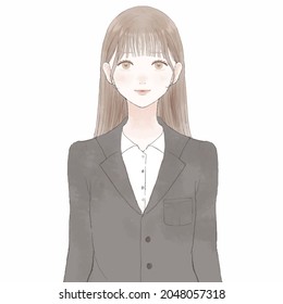 Woman in suit. On white background.