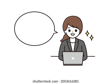 A Woman In A Suit Operating A Laptop With A Smile, A Business Woman Balloon Illustration