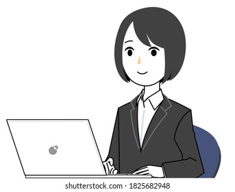 日本人 女性 パソコン のイラスト素材 画像 ベクター画像 Shutterstock