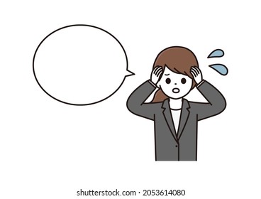 Woman In A Suit Panicking And Holding Her Head, Business Woman Balloon Illustration