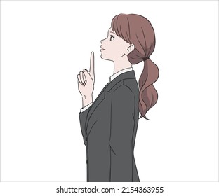 Woman in a suit pointing a finger
