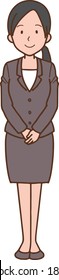 A woman in a suit with a refreshing smile