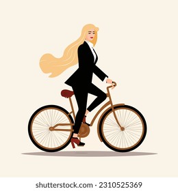 Woman in a suit riding bicycle vector isolated