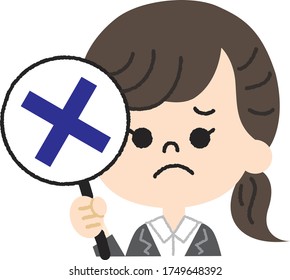 A woman in a suit is showing X mark.