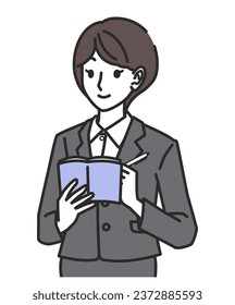 A woman in a suit taking notes