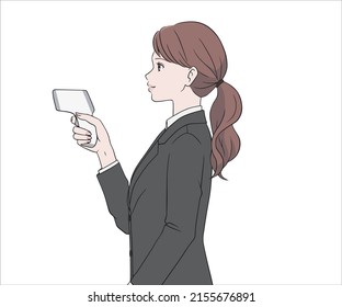 A woman in a suit with a thermometer