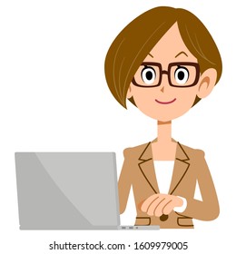 A woman in a suit wearing glasses showing numbers with fingers