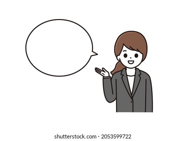 A Woman In A Suit Who Explains And Guides With A Smile, A Business Woman Balloon Illustration