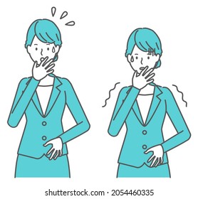 A woman in a suit who is impatient and scared