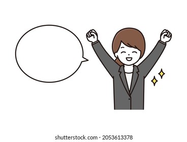 A Woman In A Suit Who Makes A Guts Pose With A Smile, A Business Woman Balloon Illustration