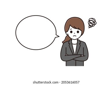 A Woman In A Suit Who Is Worried With Her Arms Folded, A Business Woman Balloon Illustration