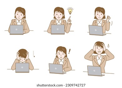 A woman in a suit working on a laptop,Vector Illustration