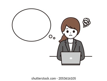 A Woman In A Suit Worried In Front Of A Laptop, A Business Woman Balloon Illustration