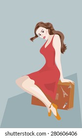 Woman with a suitcase . Illustration of a girl on a trip