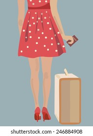 Woman with a suitcase and a passport. Girl ready to travel