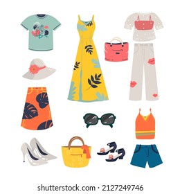 Woman Summer Clothing Vector Icon Set Stock Vector (Royalty Free ...