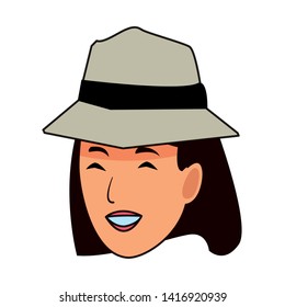 Woman with summer hat smiling face cartoon vector illustration