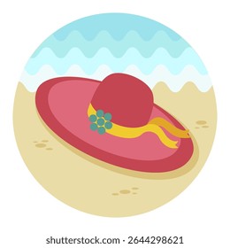 Woman summer hat vector icon. Girl beach sunhat. Summer sign. Graph symbol for travel and tourism web site and apps design, logo, app, UI