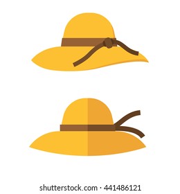 Woman summer hat vector illustration. Girl beach sunhat flat design icon isolated on white. Women hats  isolated on white background.