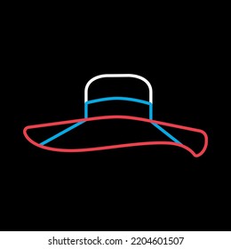 Woman summer hat vector isolated on black background icon. Girl beach sunhat. Summer sign. Graph symbol for travel and tourism web site and apps design, logo, app, UI