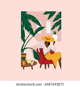 woman summer holiday illustration. contemporary woman summer illustration