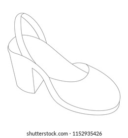 Woman Summer Shoes cartoon. Outlined illustration with thin line black stroke