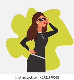 Woman in sun glasses, flat , vector ,white isolated illustration. Business lady, illustration for business presentation,beauty salon, banner for woman's site