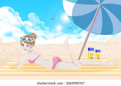 woman with sun protection concept in the summer