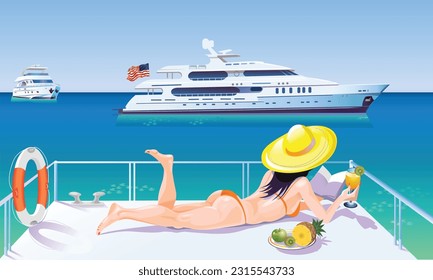 Woman sunbathes and reads a book boat