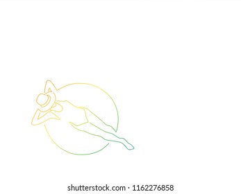 Woman sunbathing colored line drawing, vector illustration design. People collection.