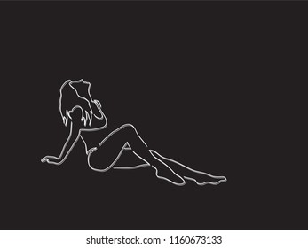 Woman sunbathing line drawing, vector illustration design. People collection.