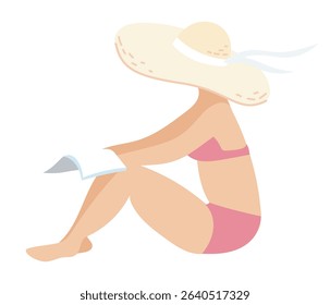 Woman sunbathing on the beach. Vector