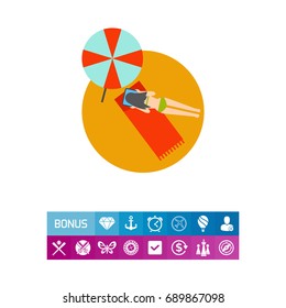 Woman sunbathing on beach vector icon
