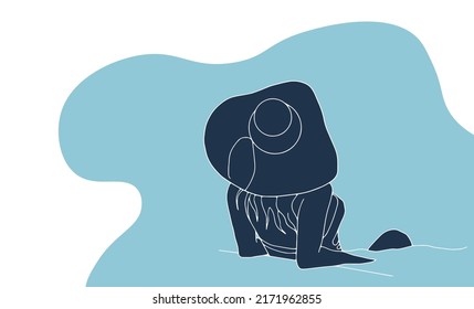 Woman Sunbathing On The Inflatable Mattress On A Swimming Pool, View From Above. Vector Illustration In Flat Style