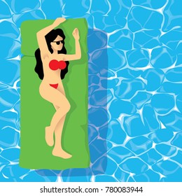 a woman was sunbathing with a sun deck in the pool vector illustration