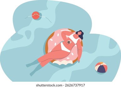Woman sunbathing swimming with ring