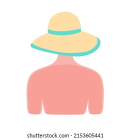 Woman with sunburn on body skin. UV radiation damage skin in hot summer day. Vector illustration.