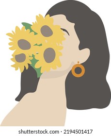 Woman and sunflowers summer vibes aesthetic Illustration